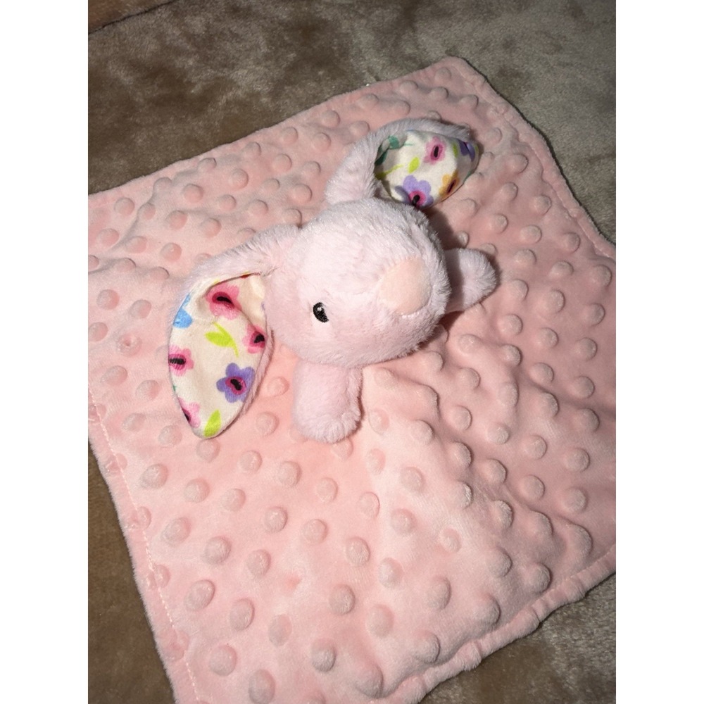 Parents Choice Lovey Bunny Security Blanket Pink Plush Floral Minky Dots